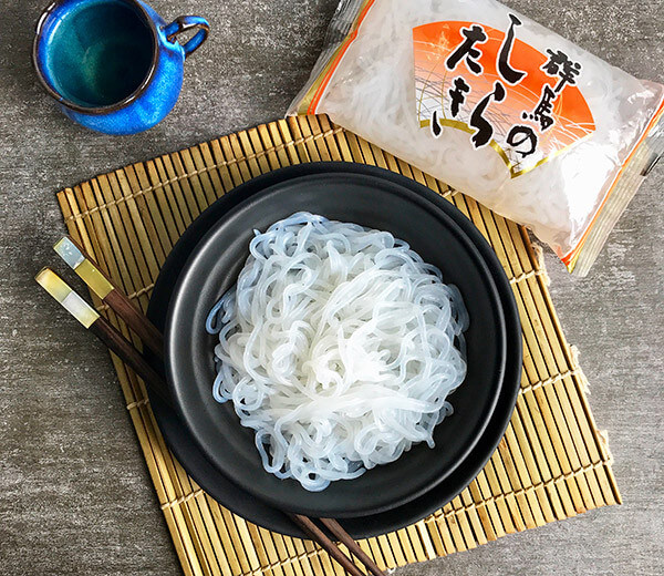 shirataki noodles in bowl on placemat