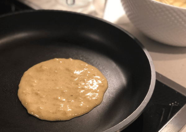 banana pancake batter in pan